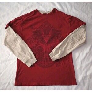 Tony Hawk Red/Tan Faux Layered Long Sleeve Tee Top sz S Mens